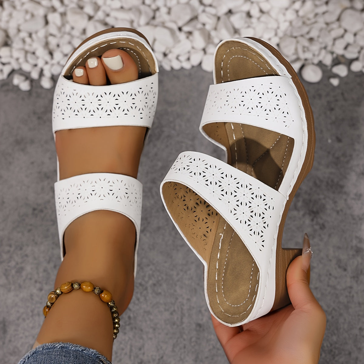 Ayollar uchun kengaytirilgan sandallar, sun'iy charm, ochiq barmoqli, platformali, plyaj uchun kundalik kiyim