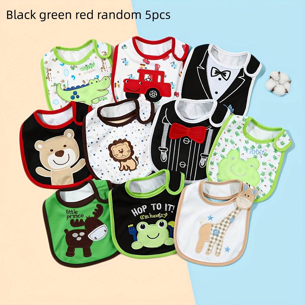 Juego de 5 baberos de algodón impermeables para bebés e infantes de 0-3 años