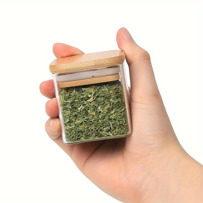 12 Glass Spice Jars Set with Bamboo Lids and Labels, Square Containers for Seasonings