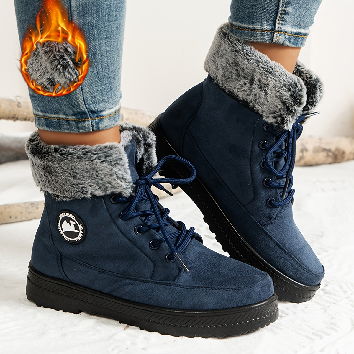 Women's Winter Fleece-Lined High-Top Sneakers Casual Lace-Up Boots