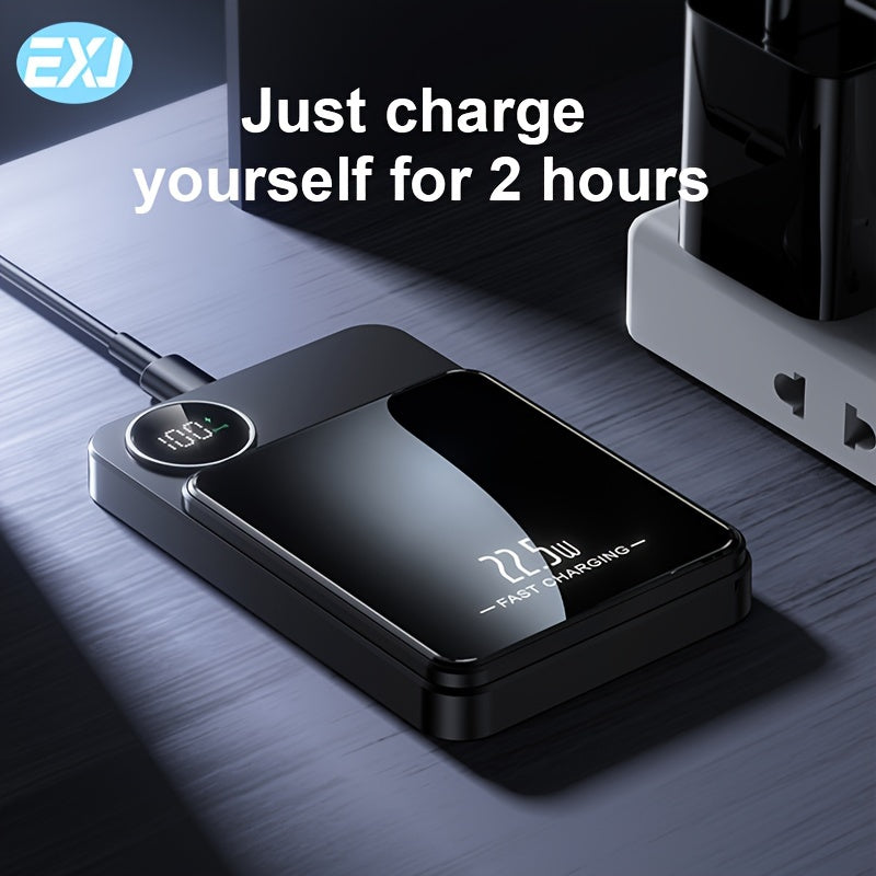 EXJ PD 22.5W Магнитный Повербанк, 10000mAh Беспроводное Портативное Зарядное Устройство с USB-C Кабелем, LED Дисплей, Mag-Safe Батарея для iPhone 12 и новее, с быстрой зарядкой.