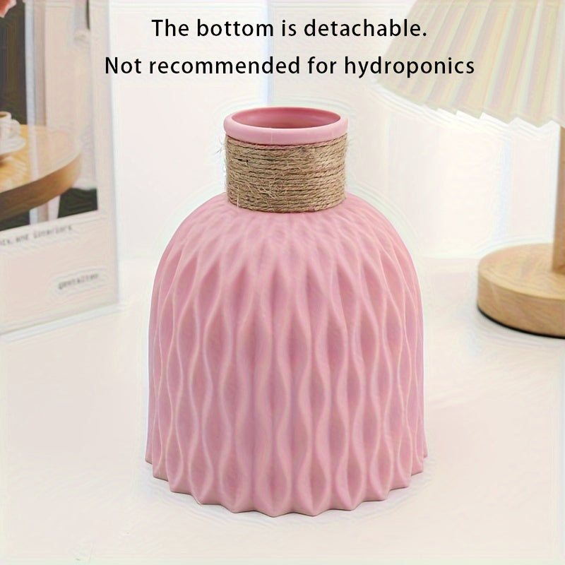 Geometric Ripple Vase Pink White Gray with Bamboo Lid for Living Room and Dining Table