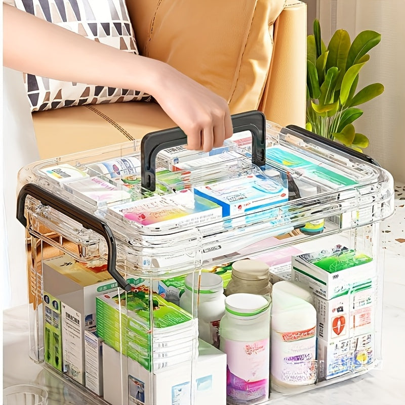 Caja de almacenamiento de medicamentos impermeable con asa, organizador de 2 niveles, contenedor de plástico para debajo de la cama