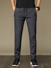 Erkaklar uchun yozgi sport shimlari, zip sumkalar bilan, tasodifiy tortish ipli uzun shimlar, 100% polyesterdan tayyorlangan, oddiy moslashuv, o'rtacha bel, bir xil rang, to'qilgan mato, 110g/m², ochiq havoda foydalanish uchun ideal.