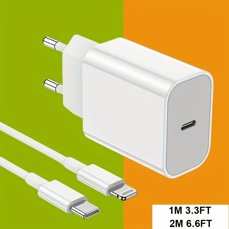 USB C Быстрая Зарядка, 201.17 см, 5-10 Вт, Европейская стандартная вилка, для моделей Apple iPhone и iPad без аккумулятора.