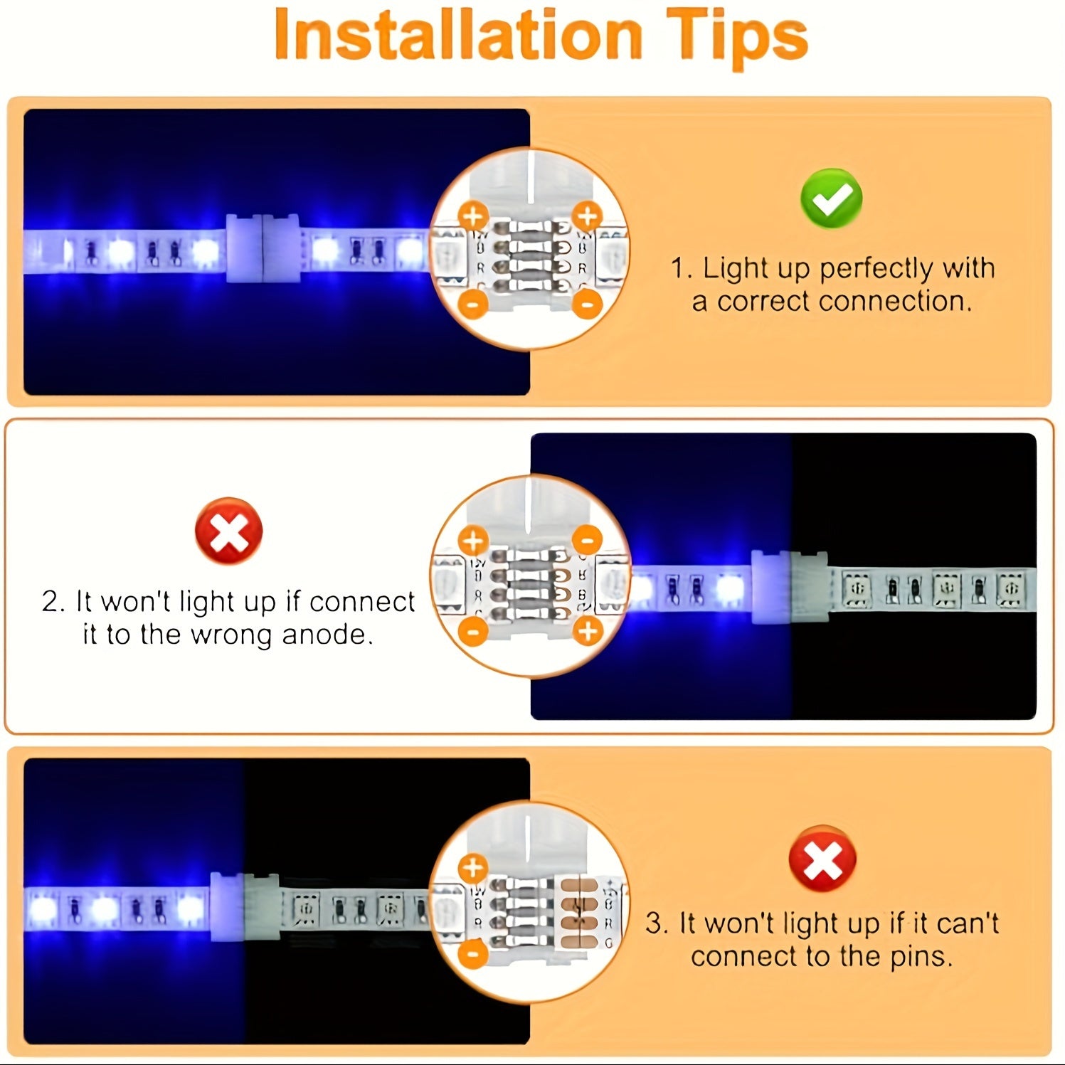 20 4-Pin LED Strip Connectors for SMD 5050 RGB Light Strips Solderless Connection