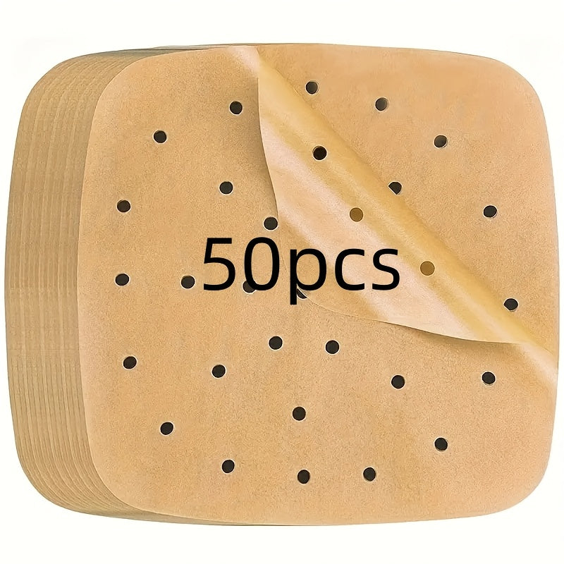 Pack of 50 100 Unbleached Heavy-Duty Perforated Parchment Paper Liners for Air Fryer Oven Steamer