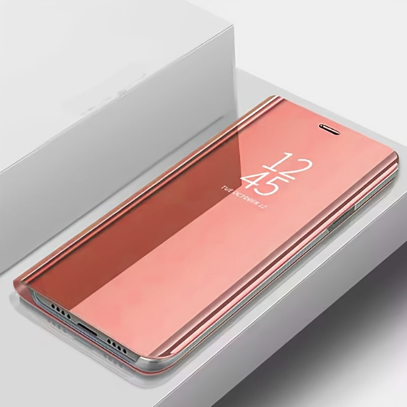 Shockproof Mirror Flip Phone Case for iPhone Models with Stand and Lens Protection