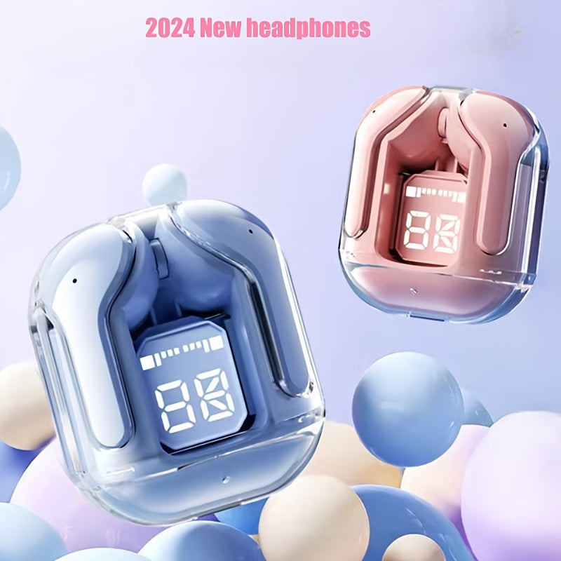 Новые беспроводные внутриканальные наушники с полупрозрачным многоцветным дизайном и LED-дисплеем.