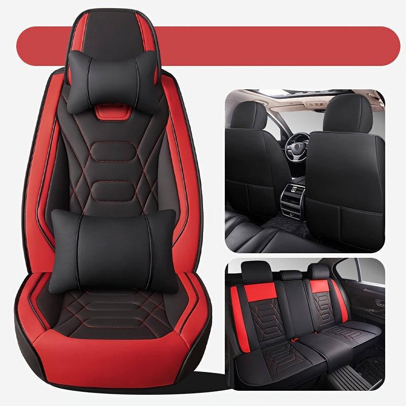 Universal Faux Leather Car Seat Covers All-Season Red Stitching