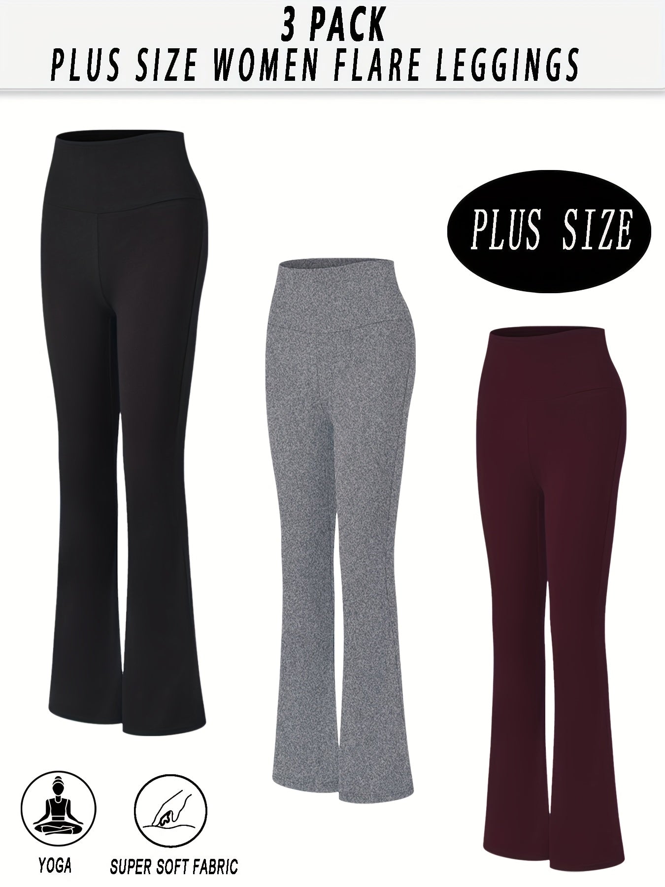 Plus Size Women's Soft High Waisted Flare Pants Leggings Tummy Control