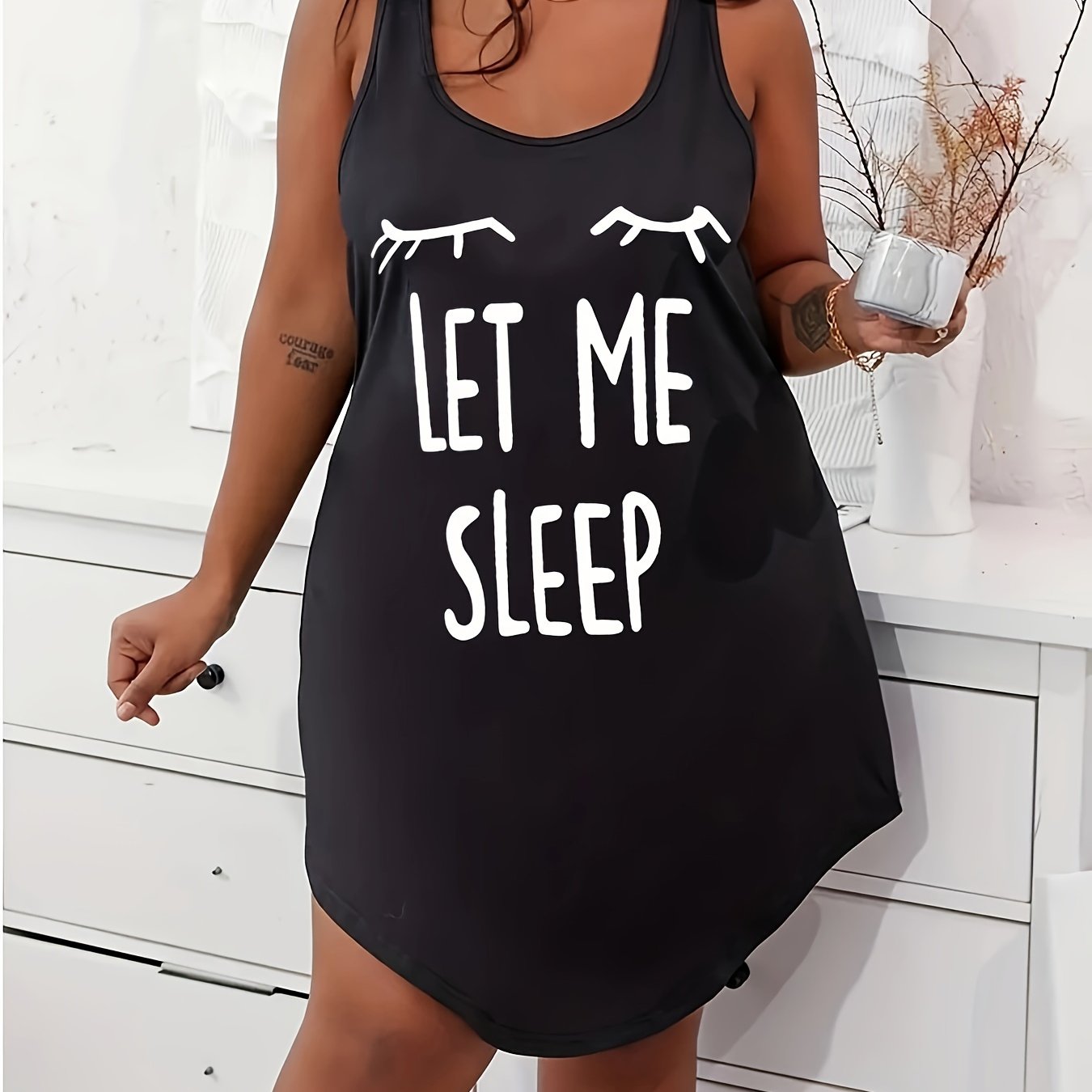 Women's Plus Size Casual Sleep Dress Racer Back Nightdress with Print