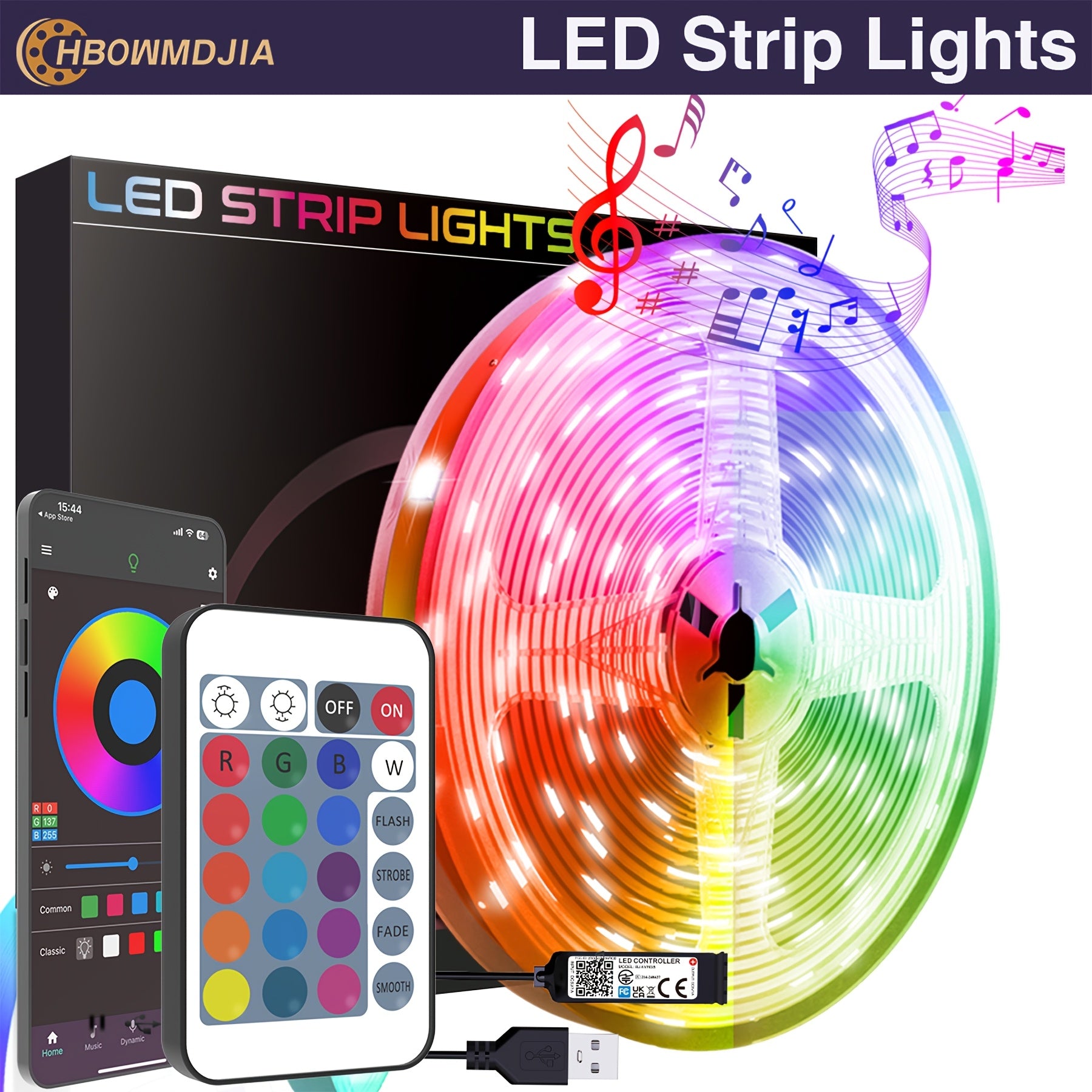 Smart LED Strip Lights Color Changing 91.44cm-30.48m App Remote USB Powered Indoor Decor