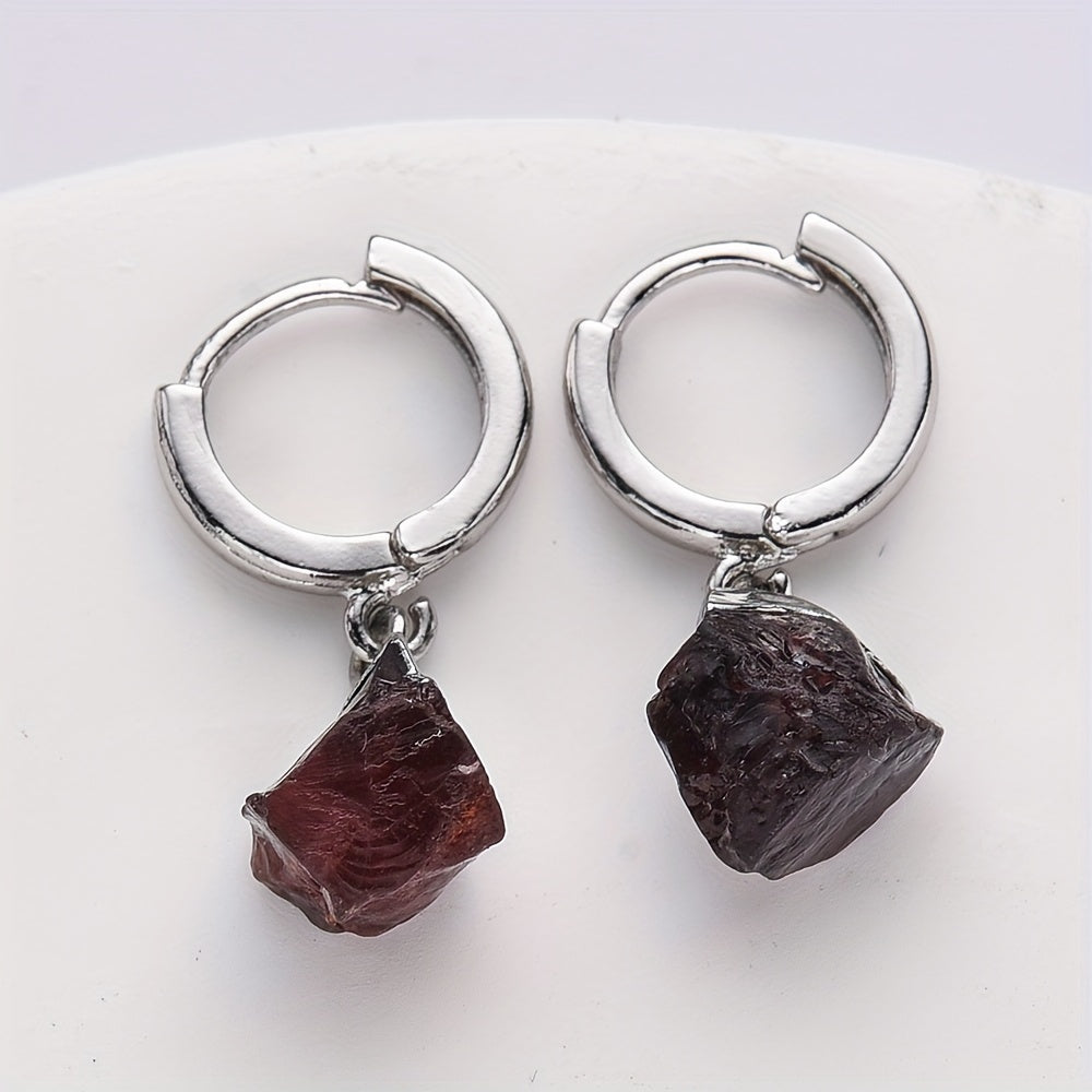 Pendientes de cobre con piedras de cristal natural para mujeres y niñas
