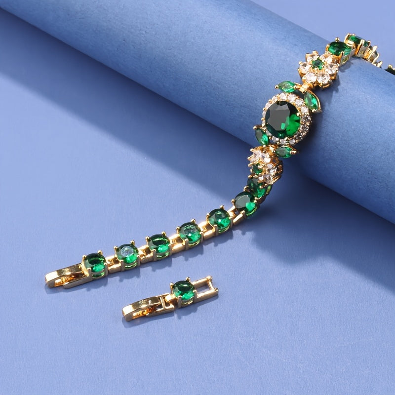 Zarif Vintage Ayollar Bilaguzuklar To'plami, Sintetik Toshlar, 18K Oltin Qoplangan Mis Zanjir, Yuqori Sifatli Zirconia Mozaika Detallari, To'ylar va Partiyalar uchun Mukammal, Ideal Rojdestvo Hediye, Ko'p Maqsadli Aksessuar - Bitta Qism