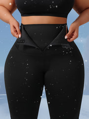 Women’s Fleece-Lined Skinny Yoga Pants with Pockets Tummy Control Black
