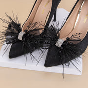 Women Detachable Shoe Clips Feather Rhinestone Wedding Party Accessories