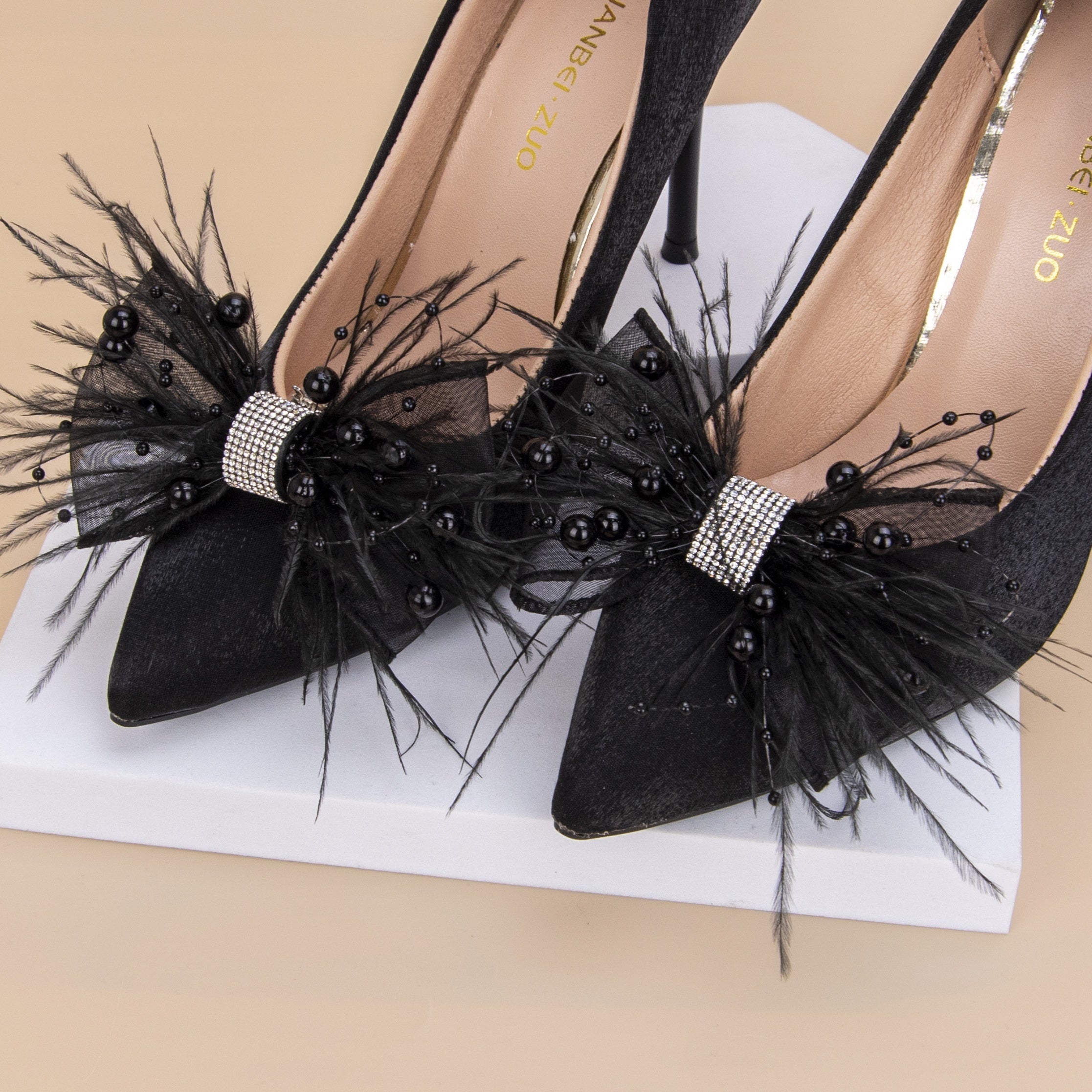 Women Detachable Shoe Clips Feather Rhinestone Wedding Party Accessories