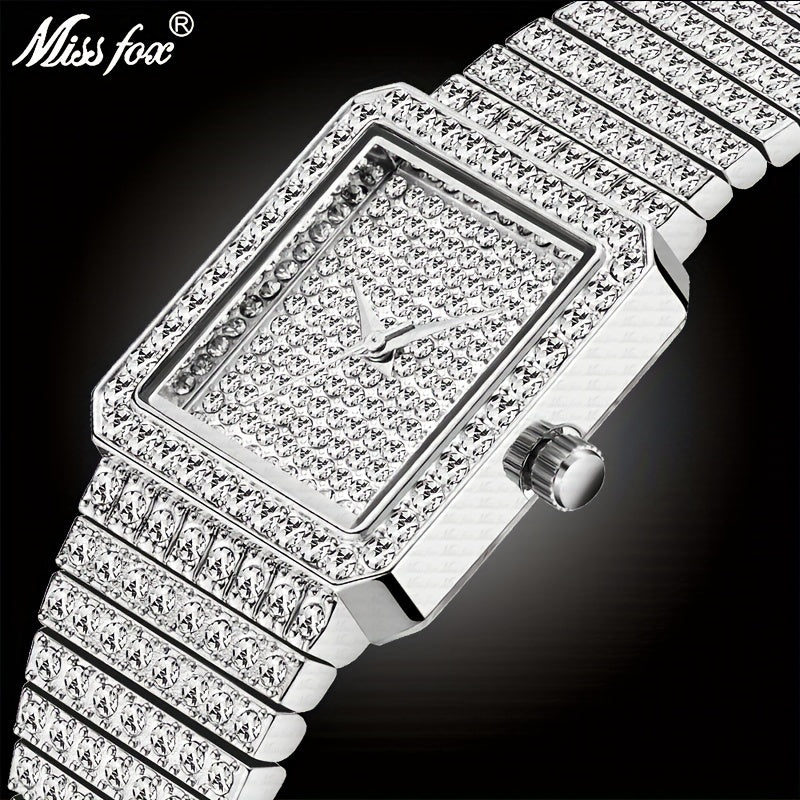Women's Gold Square Watch Minimalist Analog Quartz Ice Watch Elegant Jewelry