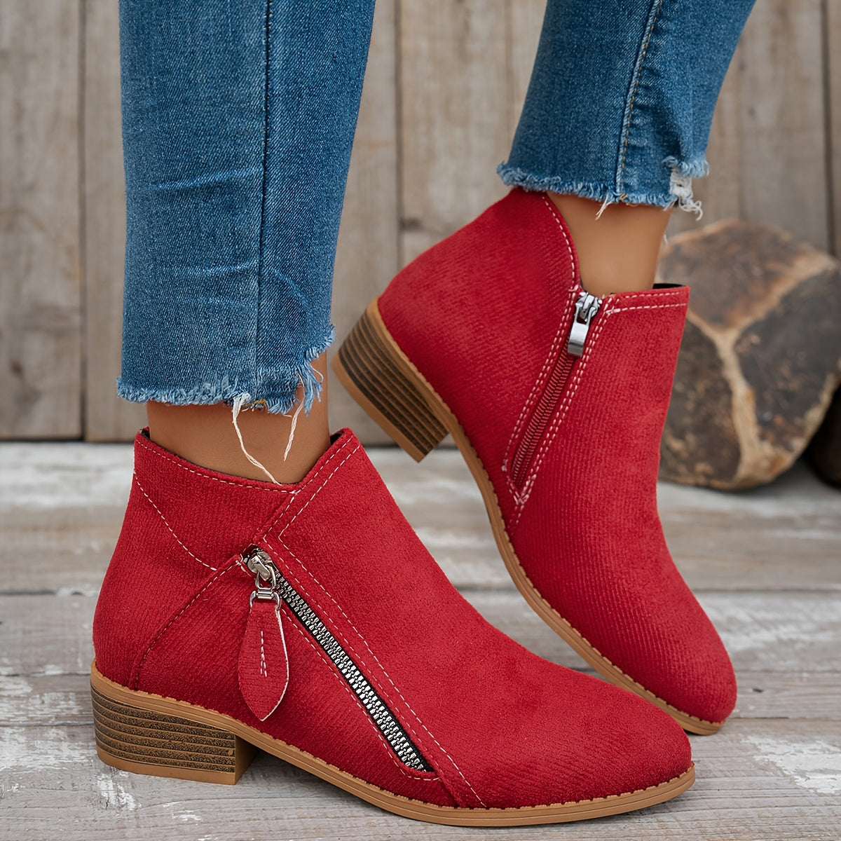 Women's Chunky Heel Chelsea Boots with Zipper Ankle Booties All-Season