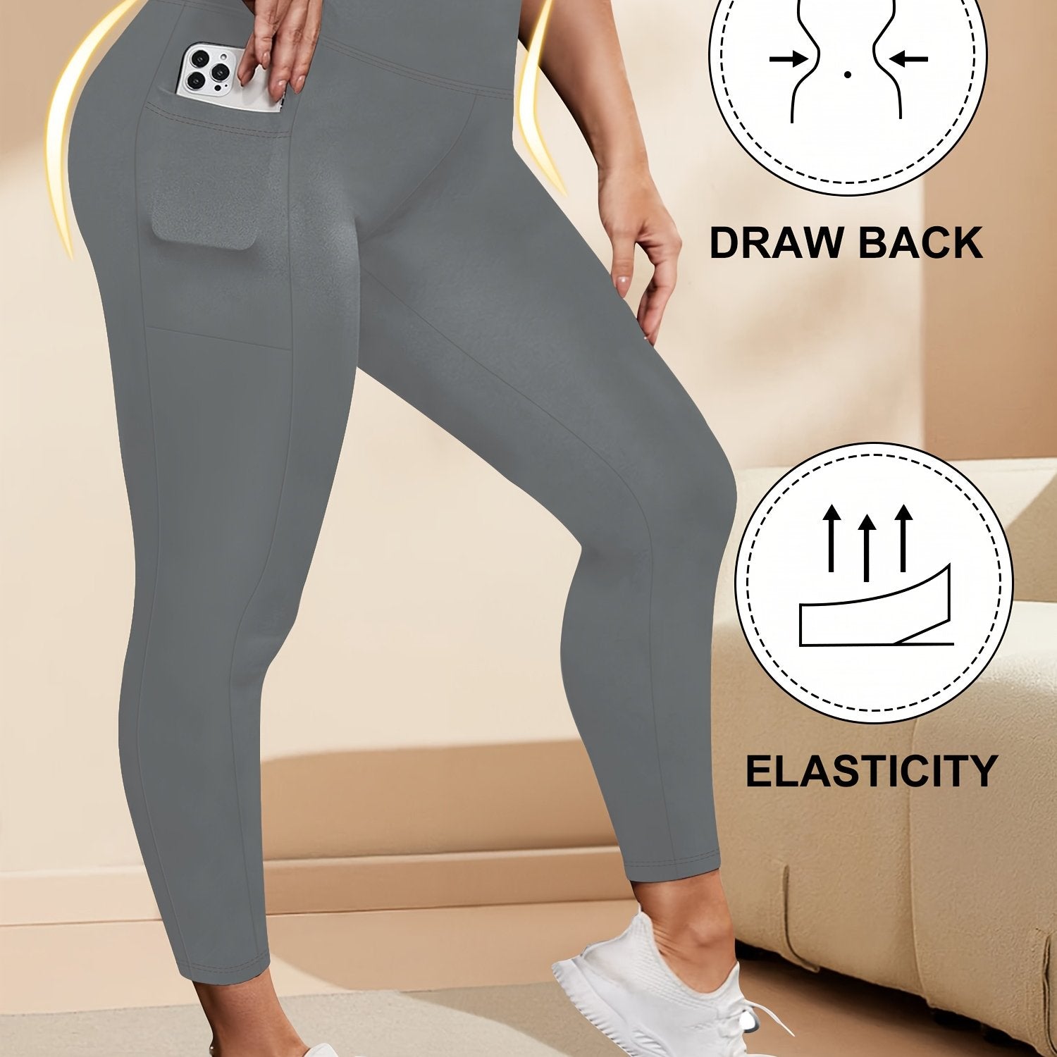 Women's High-Waisted Elastic Slimming Leggings with Side Pockets