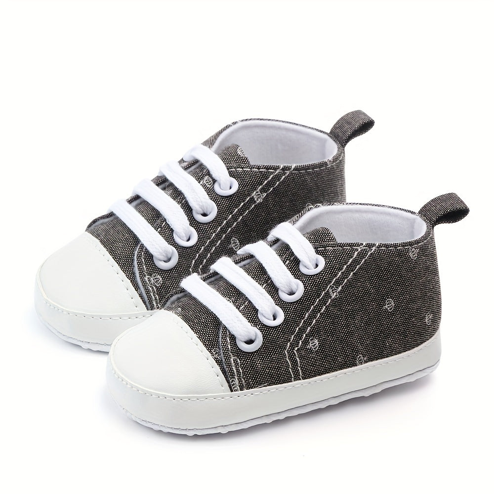 Baby Canvas Sneakers with Cartoon Print Adjustable Lace-Up Indoor Casual Shoes