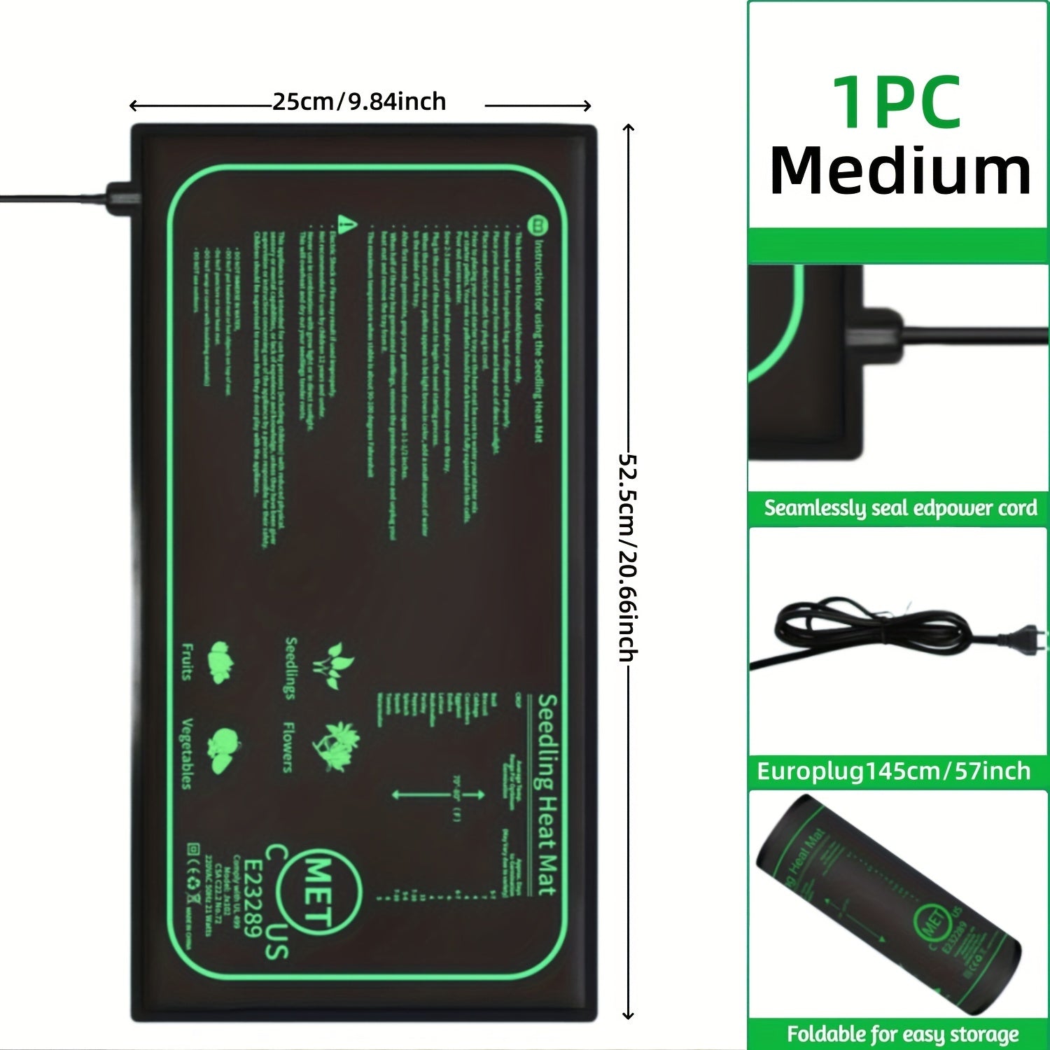 Alfombra de calor para plántulas negra para jardinería interior, invernadero, hábitat de reptiles, 220V enchufe europeo