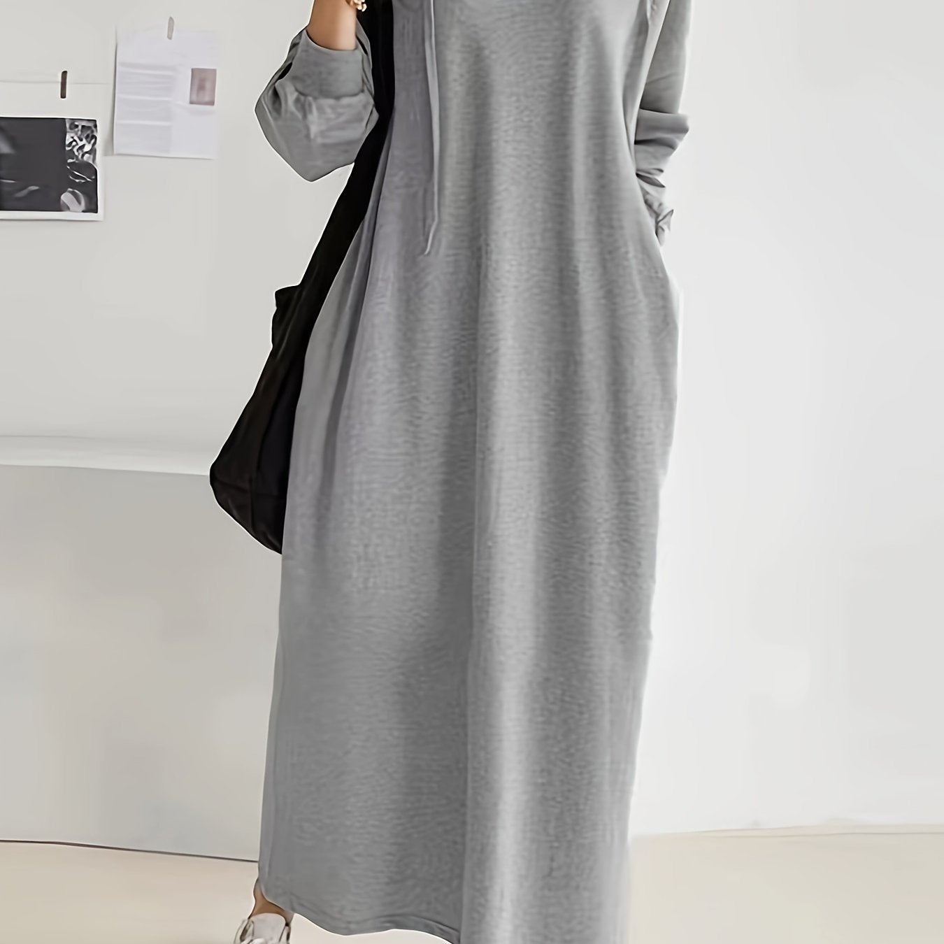 Women's Plus Size Casual Hoodie Dress With Pockets and Drawstring