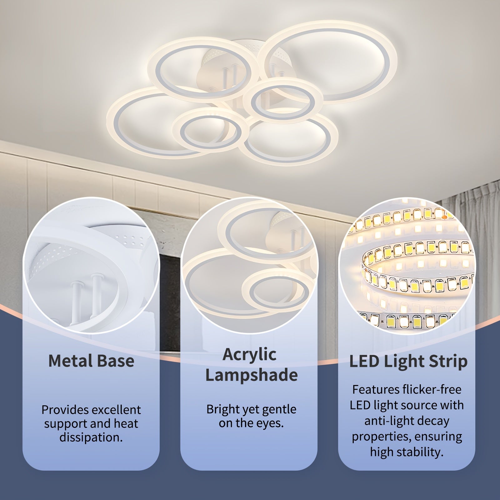 Flush Mount LED Ceiling Light with Remote Control for Low Ceilings in Living Rooms Bedrooms Kitchens