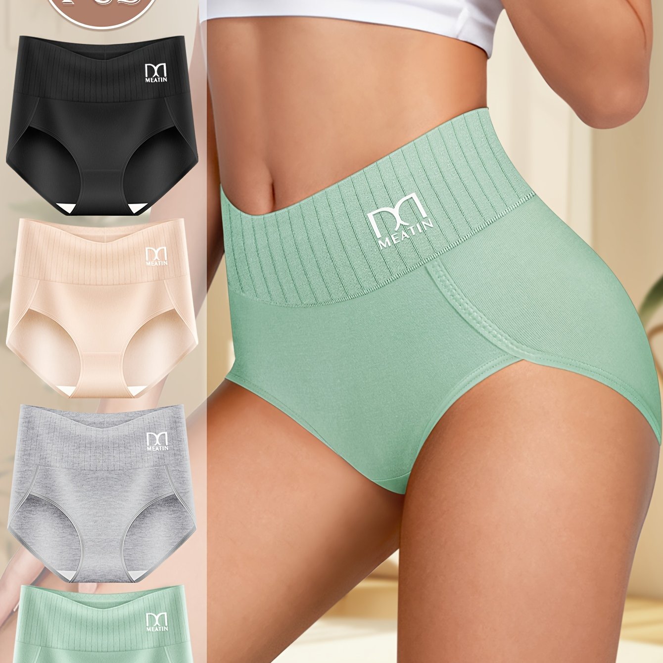 Women's Cotton Briefs Set 4 Pieces Breathable Stretchy Solid Color Underwear