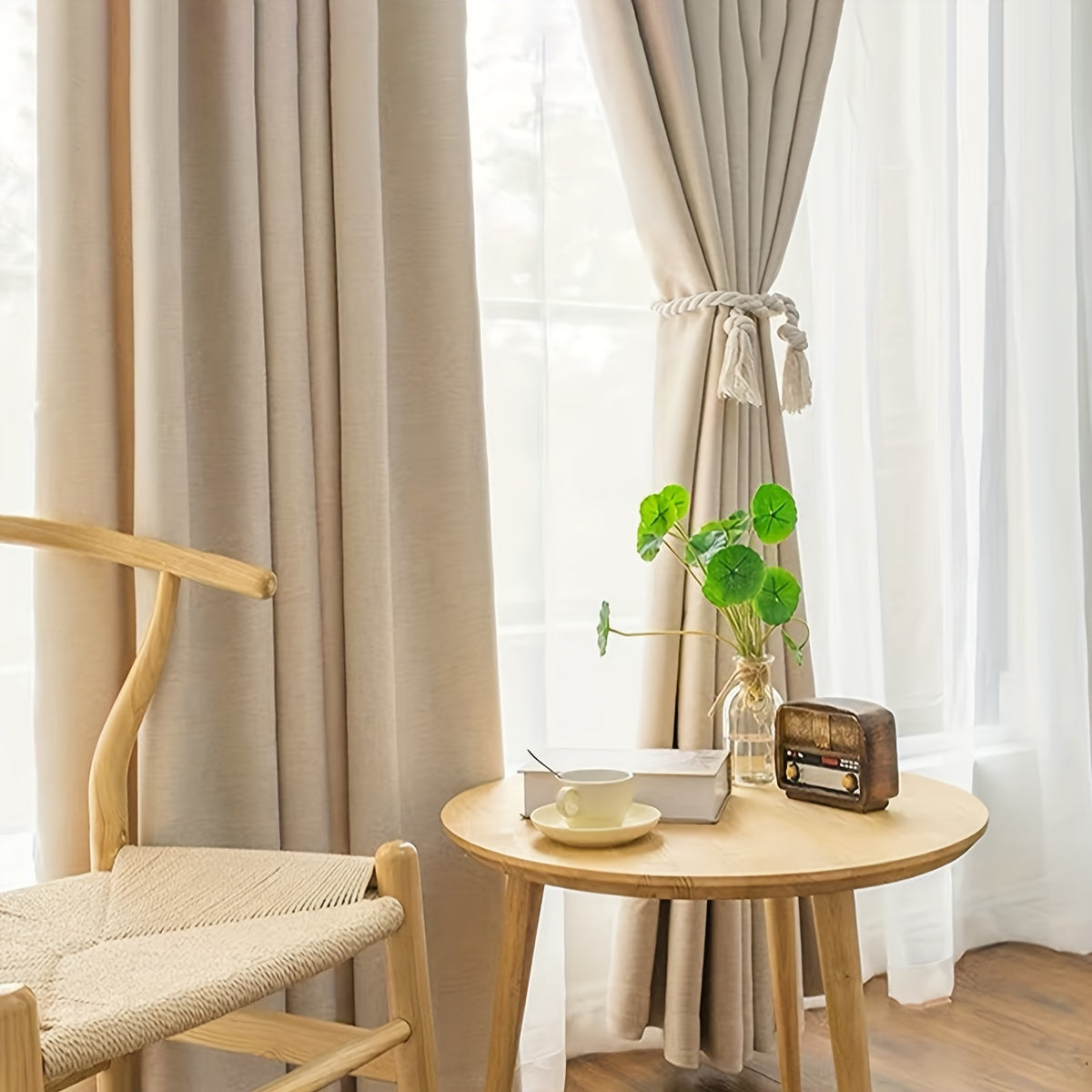 Набор из 2 современных простых льняных занавесок с 1 парой завязок, идеально подходящих для оконных занавесок в гостиной, кухне и спальне