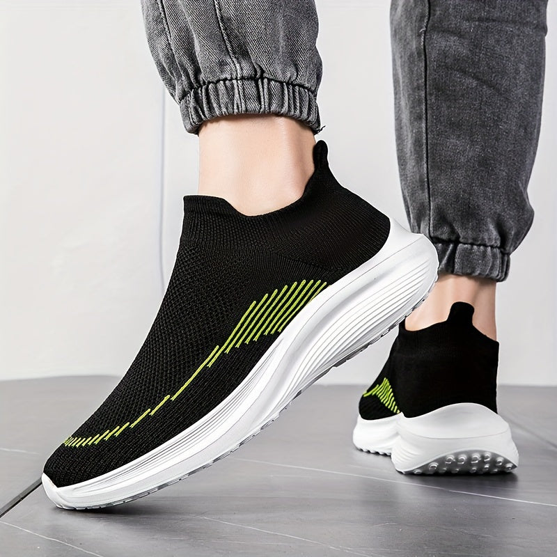 Men's Slip-On Knit Sneakers with Breathable Fabric and Non-Slip Soft Soles