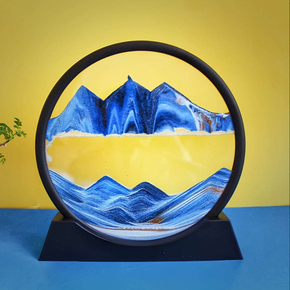 Large Round Glass Frame Sand Art with Flowing Sand Deep Sea Scene for Home Office Decor