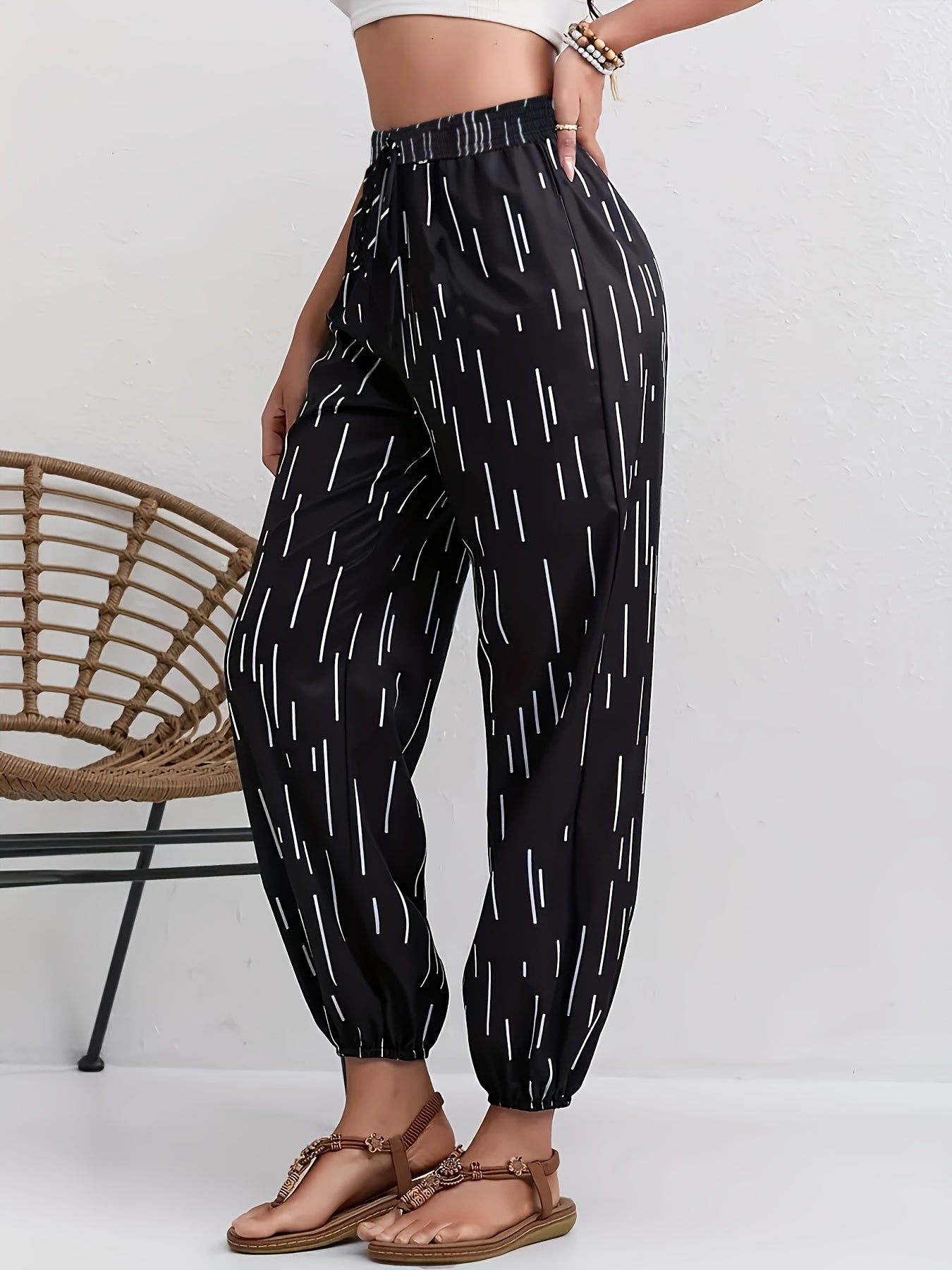 Pantalones holgados de mujer talla grande con estampado abstracto