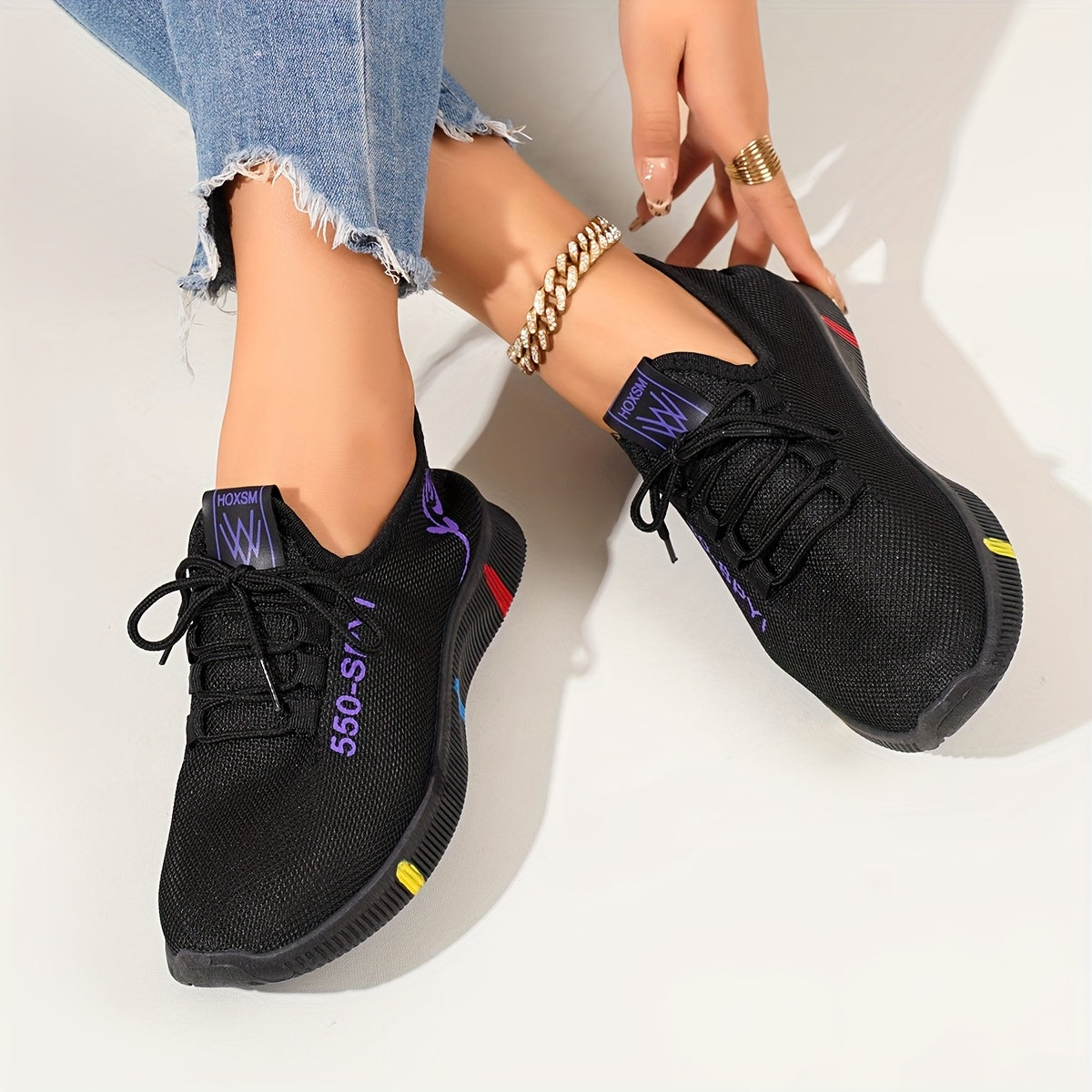 Women's Breathable Knit Sneakers Casual Lace-Up Outdoor Low Top Sport Shoes