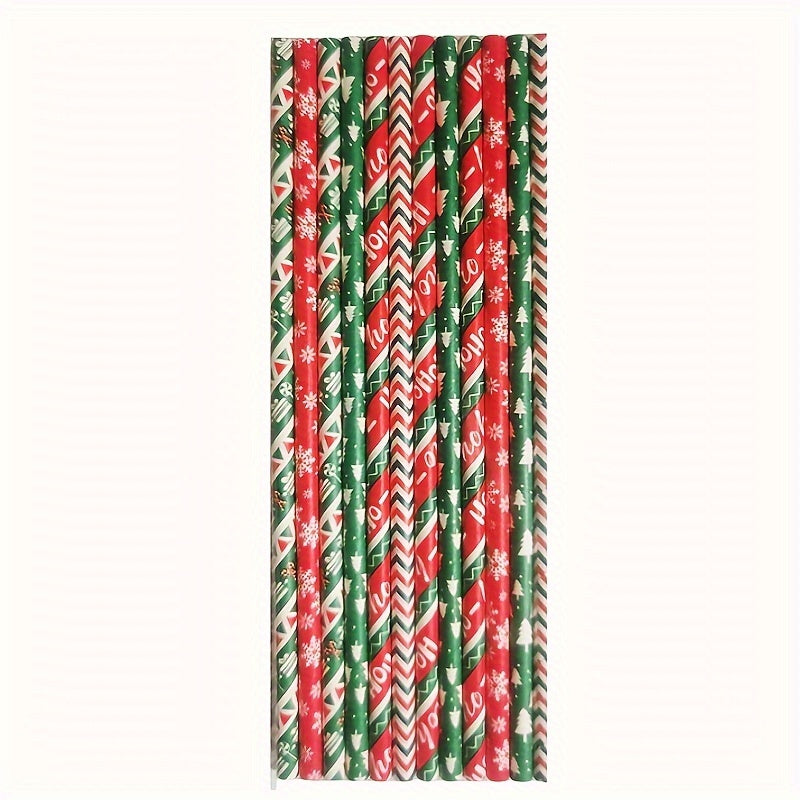 25 Pieces Christmas Paper Straws Snowflake Tree Patterns Biodegradable Holiday Party Supplies