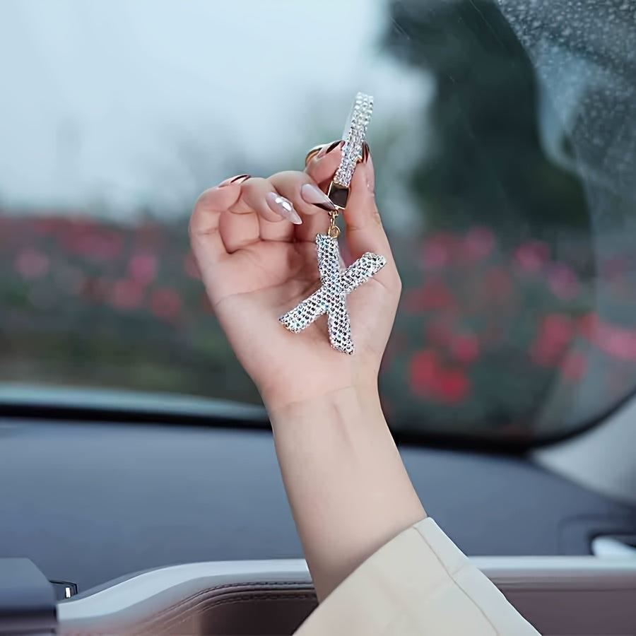 Resin Letter M Keychain Rhinestone Decor Gift Accessory for Birthdays and Christmas