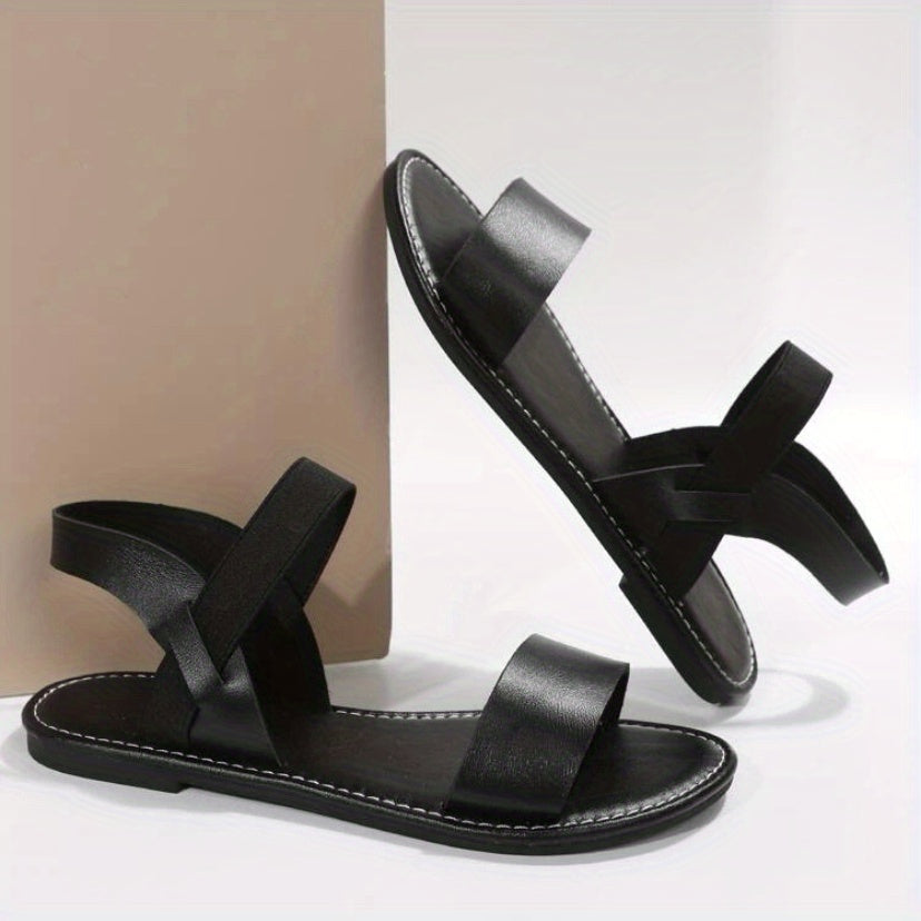 Women's PVC Flat Sandals Casual Ankle Strap Minimalist Outdoor Shoes