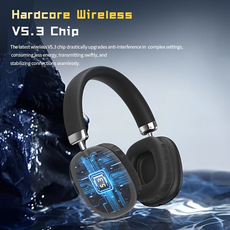 Wireless Over-Ear Headphones Sound Isolation Tangle-Free Cable Microphone Volume Control Rechargeable Battery for Gaming