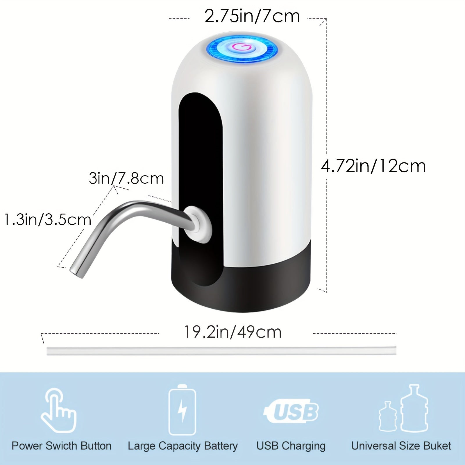 Electric Water Pump for 11.36-18.93L Bottles USB Rechargeable Portable Camping Water Dispenser