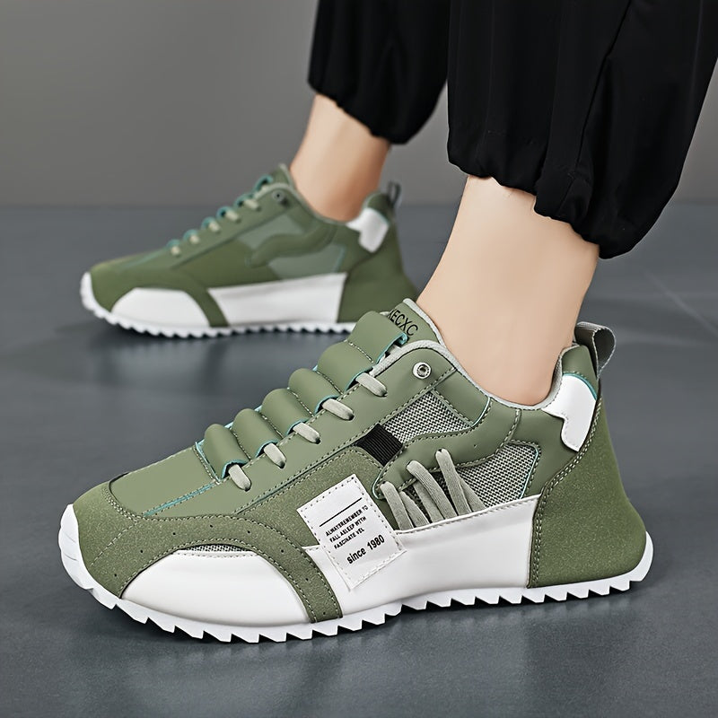 Men's Casual Sports Sneakers Low Top Lace-Up Trainers PU Upper EVA Insole Solid Color All Seasons