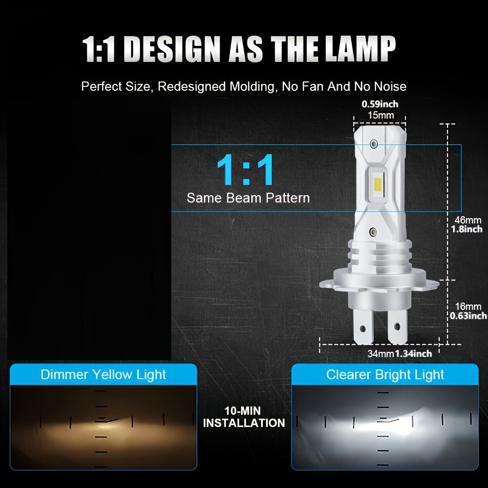 2PCS LED Headlights for Cars and Motorcycles, 18000LM, 6500K White, Mini Size