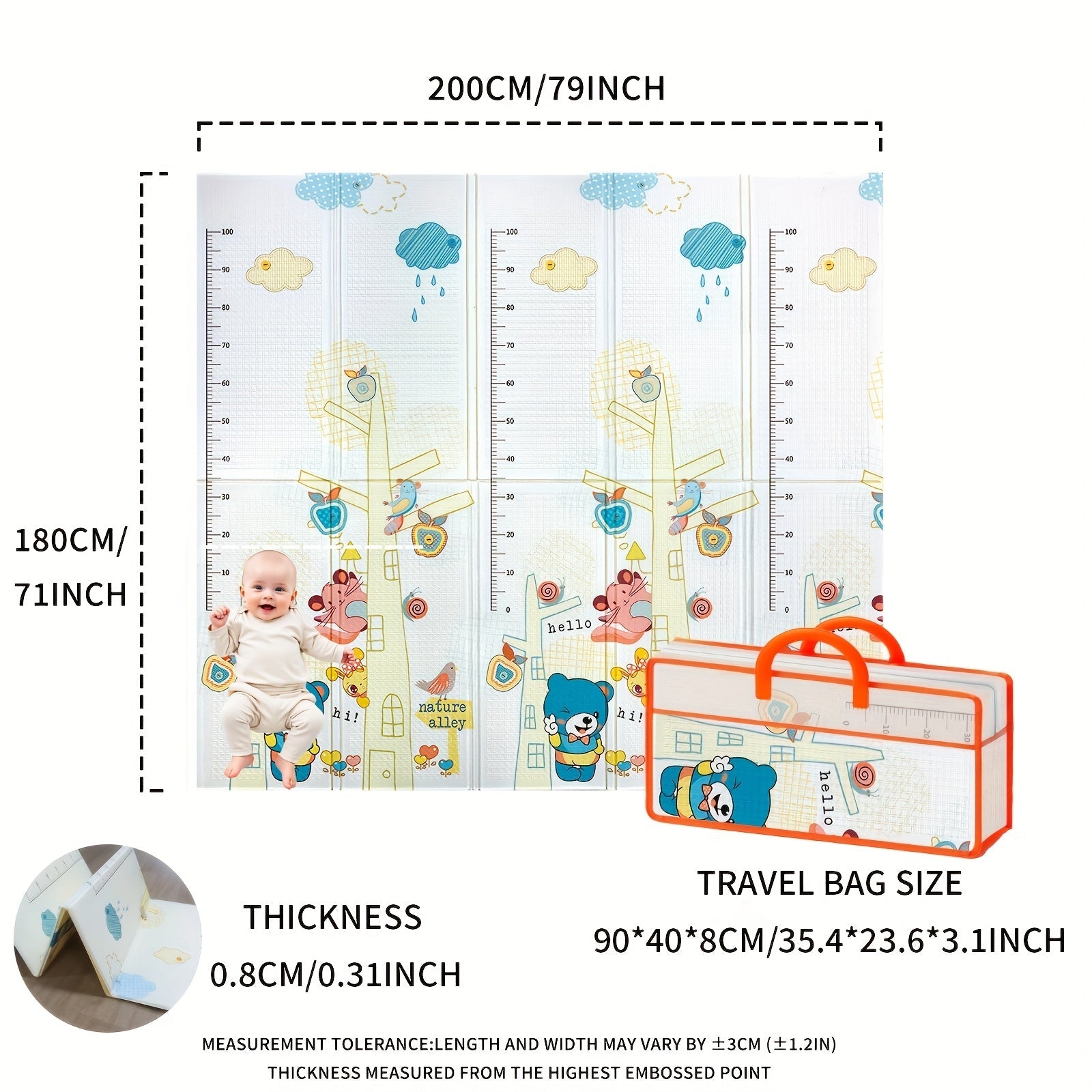 Waterproof Non-Slip Double-Sided Play Mat for Crawling and Learning with Travel Bag