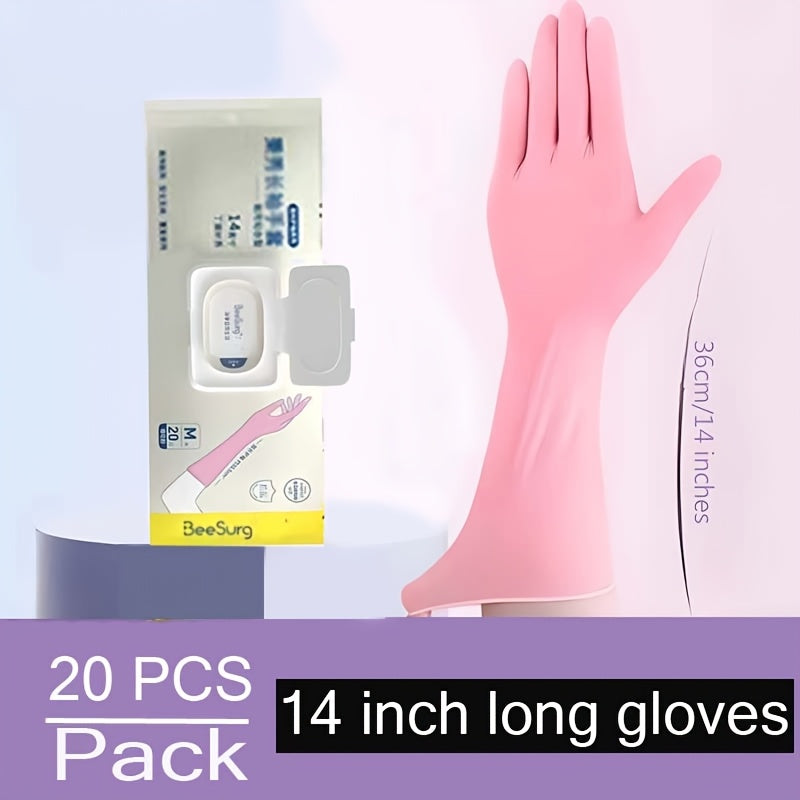 20 Nitrile Cleaning Gloves Waterproof Extra Thick 14-Inch Long Sleeves