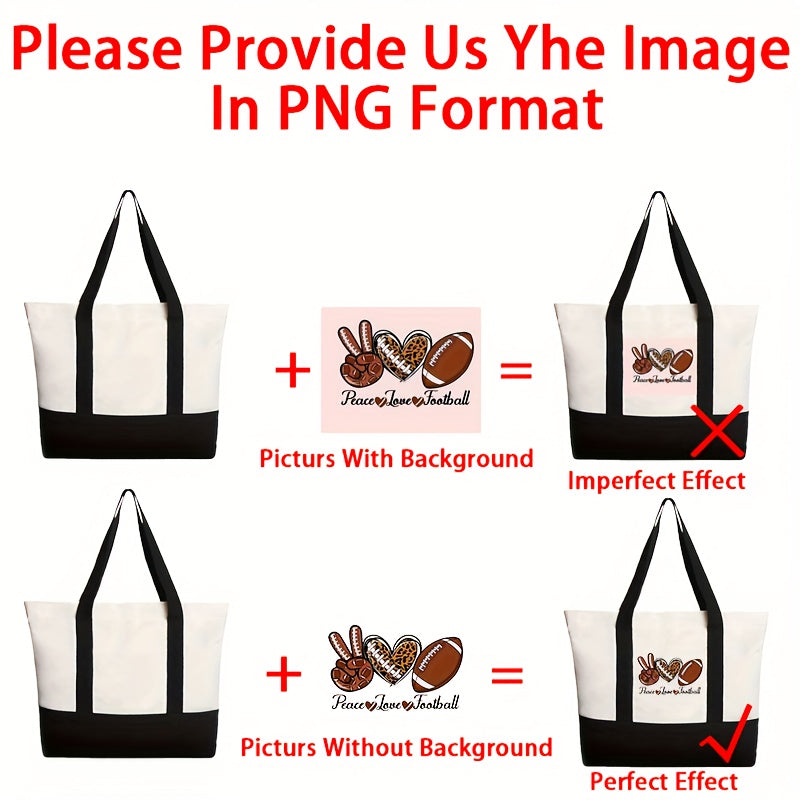 Personalized Canvas Handbag with DIY Photo and Text Customization for Shopping and Beach