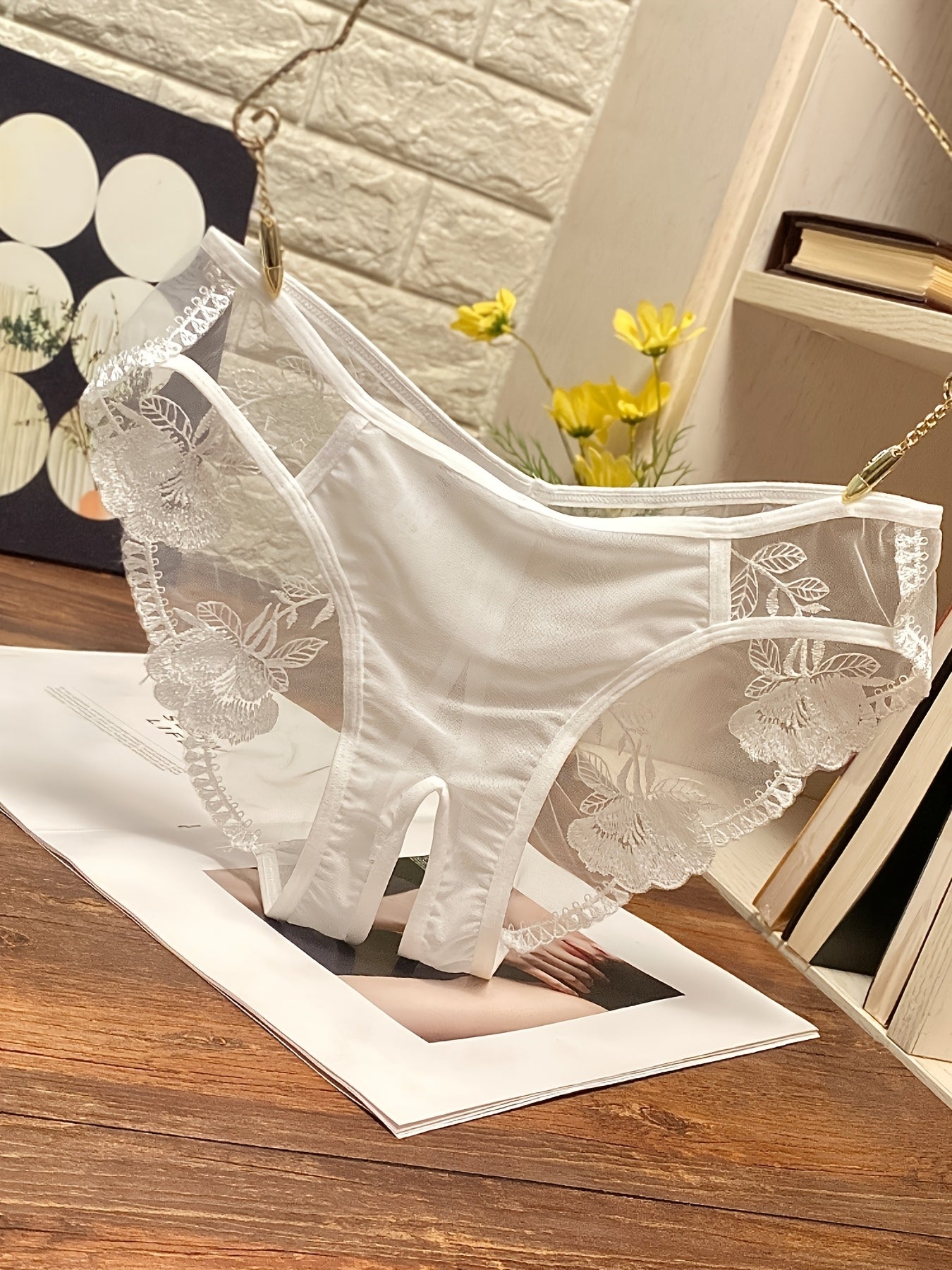 Women's Erotic Lingerie Lace Embroidery Mesh Triangle Underwear