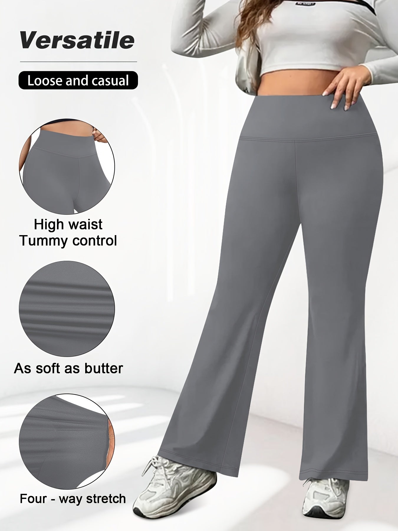 Women's Plus Size High Stretch Flared Leg Sports Pants for Workout and Fitness