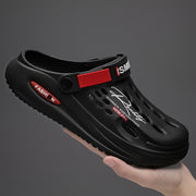 Erkaklar uchun nafas oladigan dizaynga ega, qulay, sirpanmaydigan taglik va tashqi va bog'da foydalanish uchun qalin platformaga ega slipp-on qlog'lar.