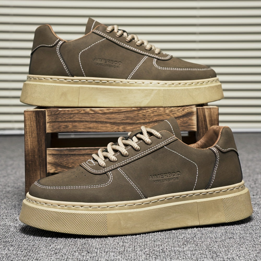 Men's Solid Color Low Top Platform Skateboard Sneakers Non-Slip Durable Casual Outdoor Shoes