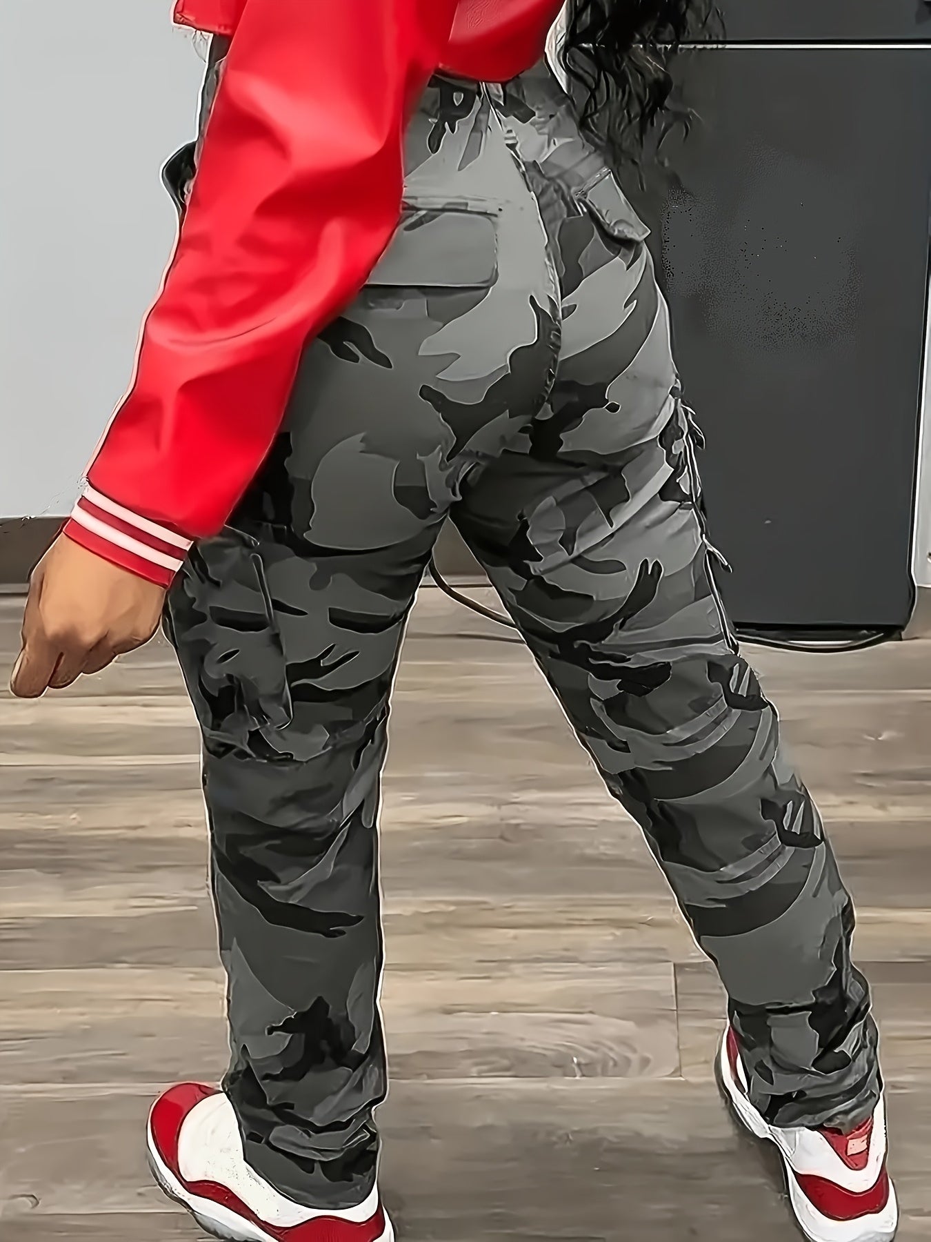 Women's Plus Size Camo Cargo Pants Rayon Blend Straight Fit Multi-Pocket